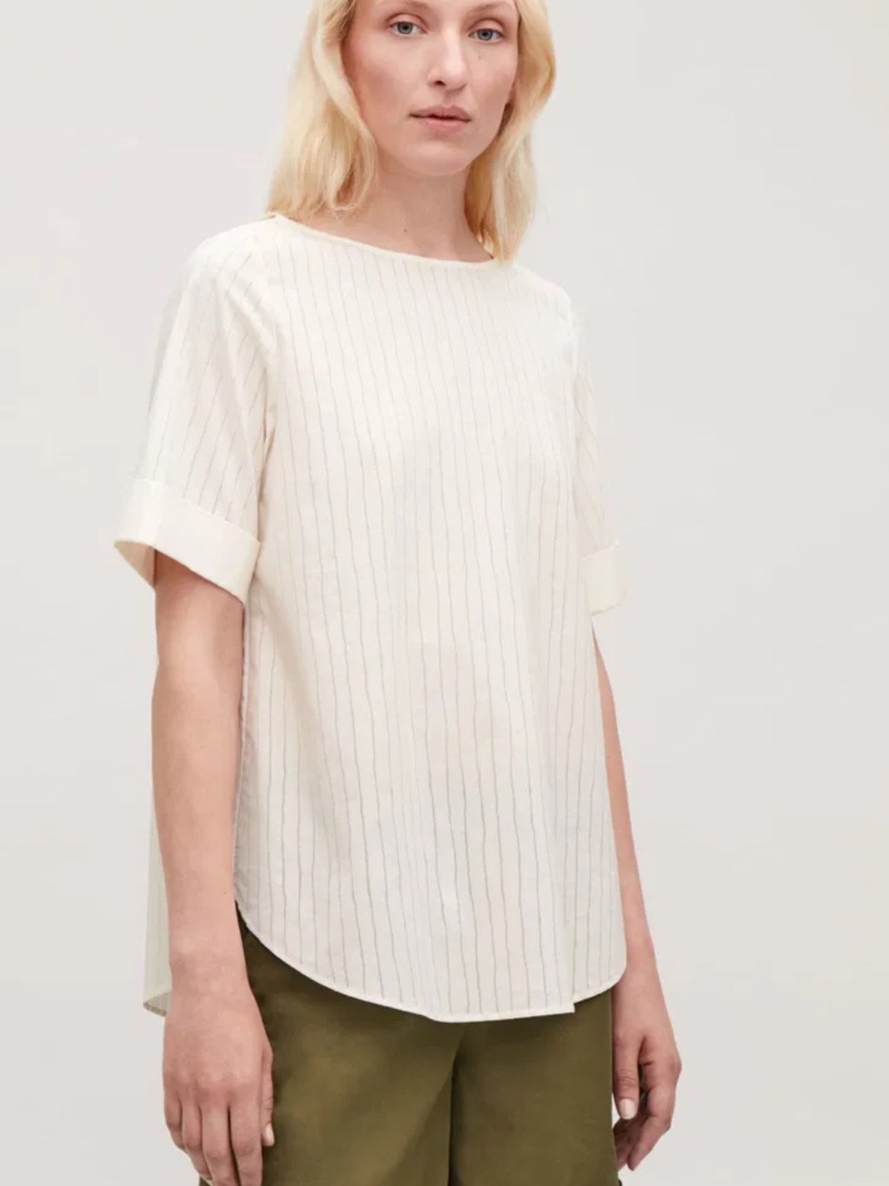 Cos Women's Cream Short-Sleeve Pinstripe Blouse